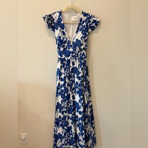 Hyacinth House Blue Floral Ruffle Sleeve Robinson Dress